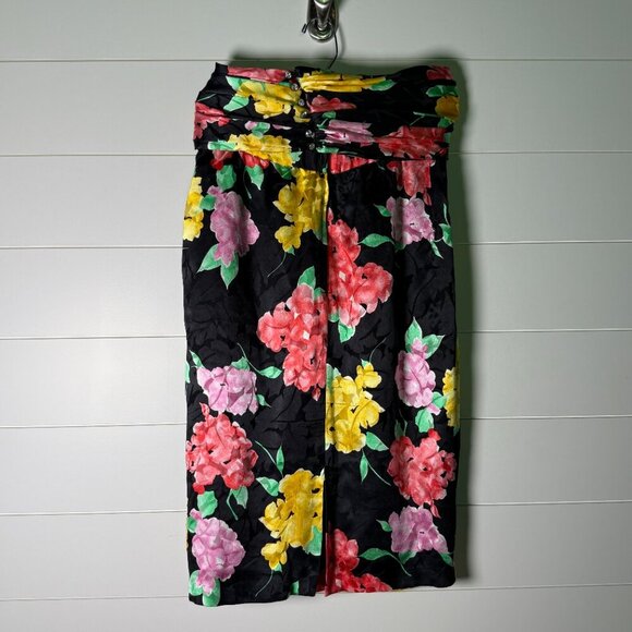 M.B.S. of California 100% Silk Floral Skirt Black with Bright Colors Sz 6 +Belt - Picture 5 of 9